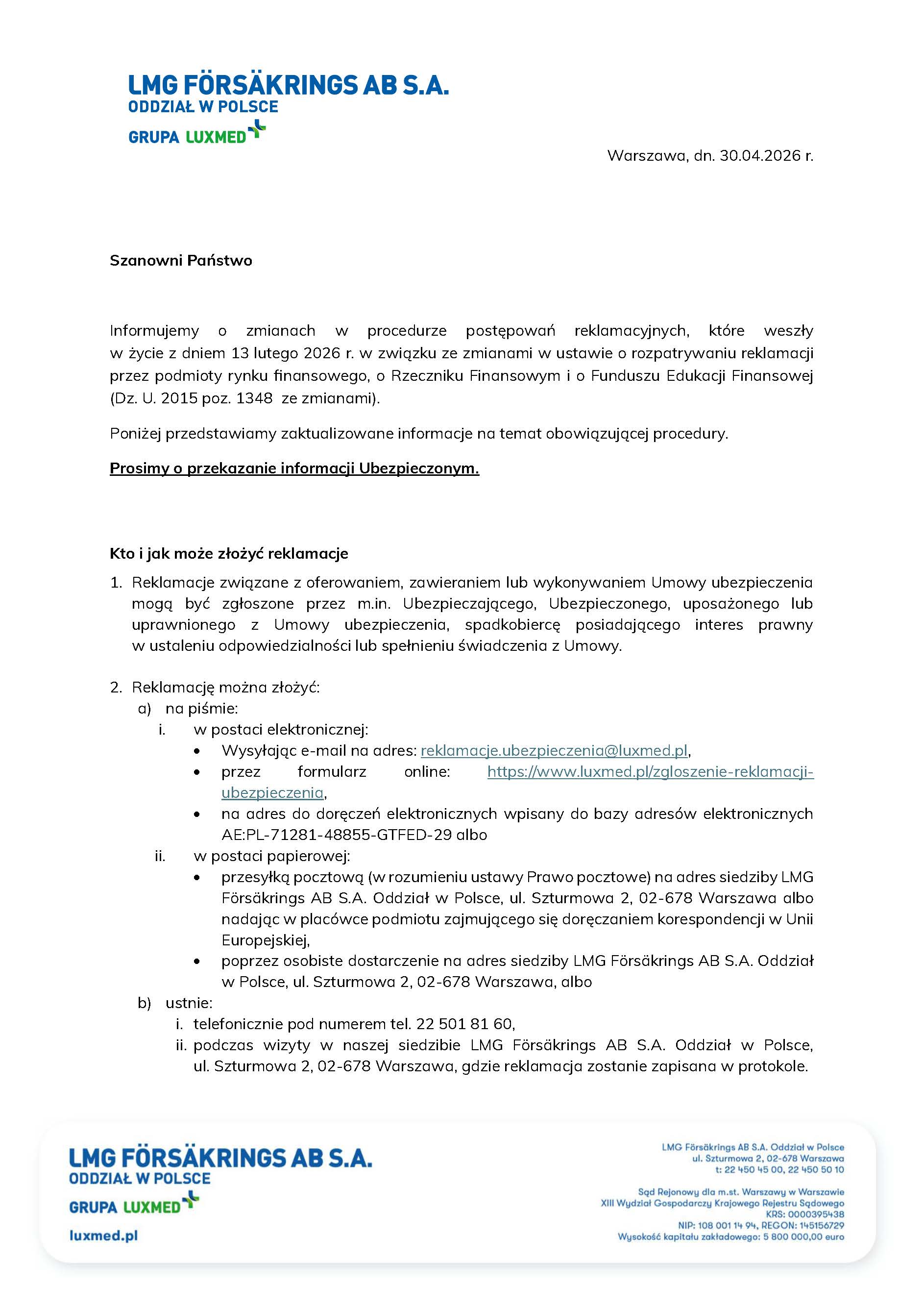 informacja o zmianie procedury reklamacji PL_Strona_1.jpg